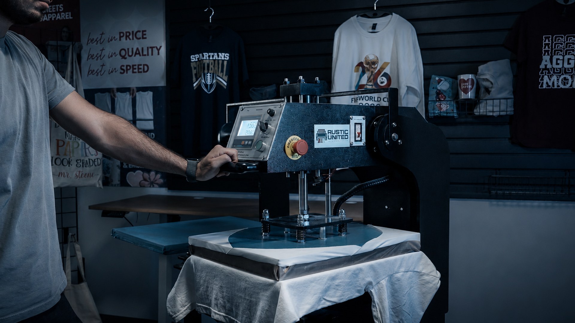 Retail apparel press shop